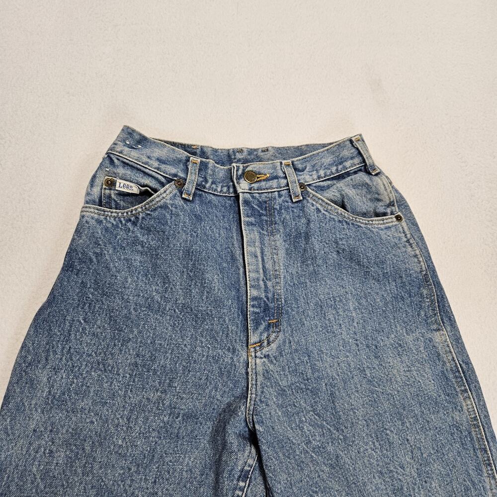 90s Lee Denim Jeans Womens 8 Raw Hem Tapered Leg Union Made in USA Blue Y2K VTG - Picture 3 of 16